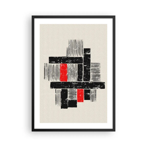 Plakát v černém rámu - Geometrická abstrakce v černé, červené a béžové barvě - 50x70cm - Červené a černé - Moderní nástěnná dekorace do obývacího pokoje a ložnice ARTTOR