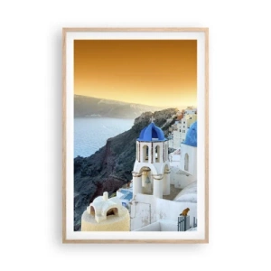 Plakát v rámu světlý dub - Santorini - přitulené ke skalám - 61x91 cm
