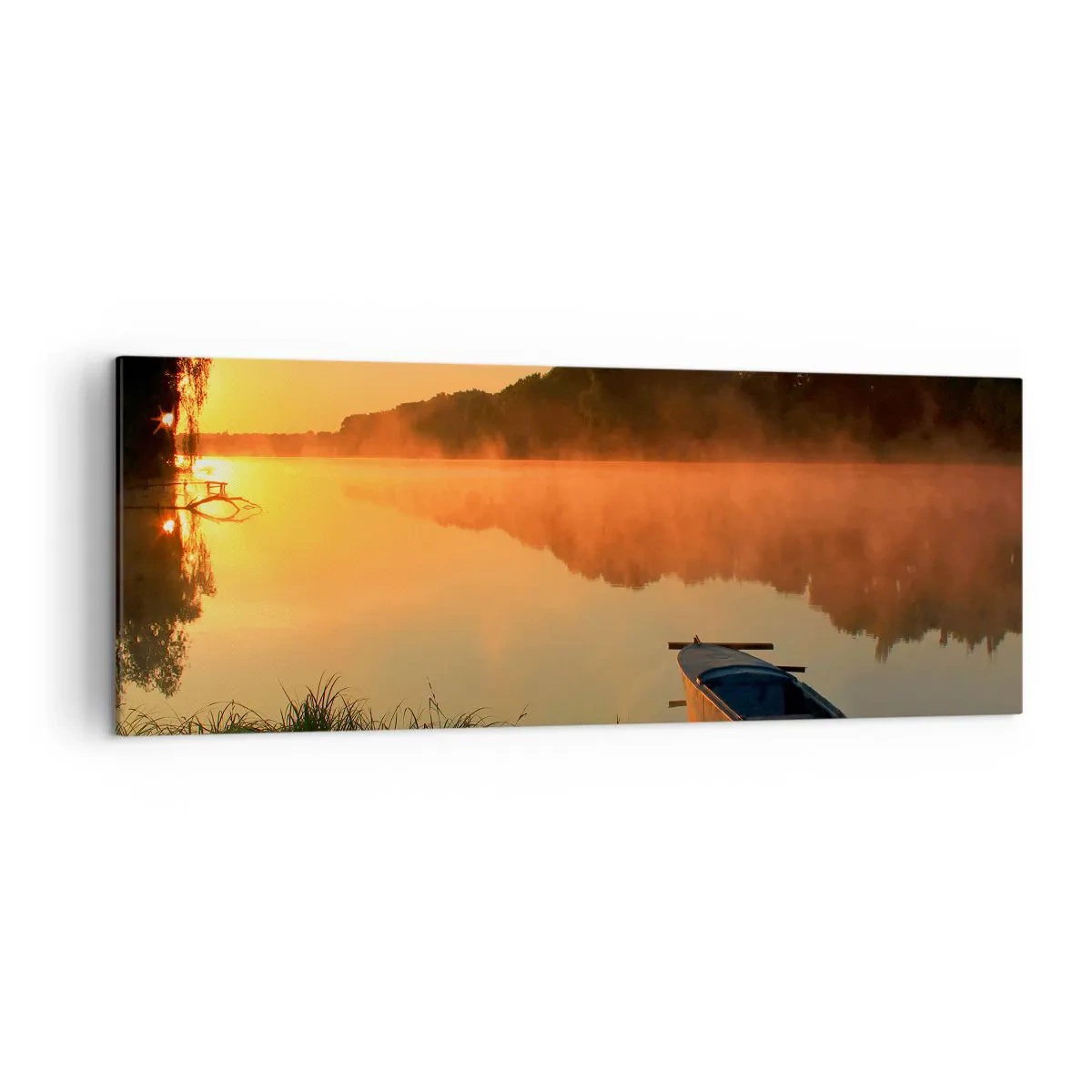 Obraz na plátně - Východ slunce u vody jako povrch zrcadla - 140x50 cm