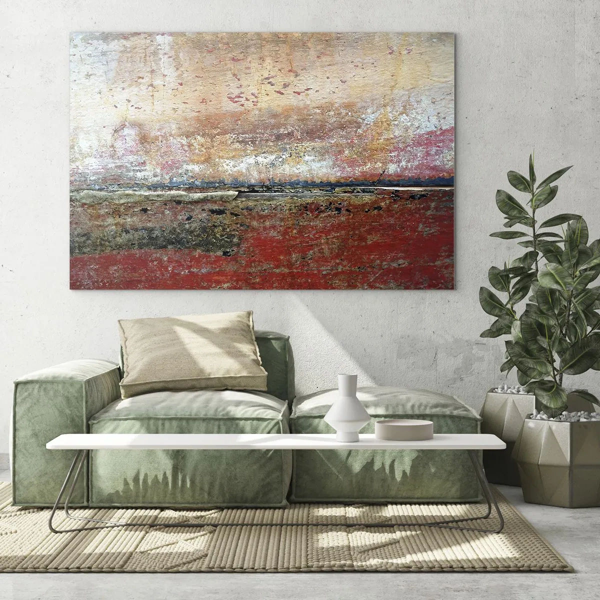 Obraz na skle - Abstraktní textura v odstínech červené a okrové - 70x50cm - Možná je to moře - Moderní nástěnná dekorace do obývacího pokoje a ložnice ARTTOR