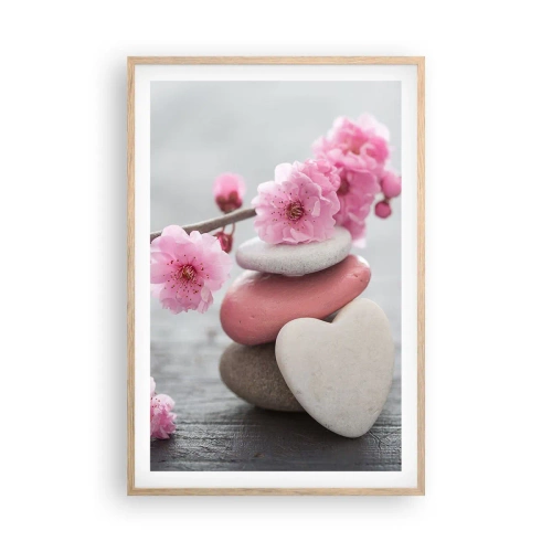 Plakát v rámu světlý dub - Blaženost s višňovým květem - 61x91 cm