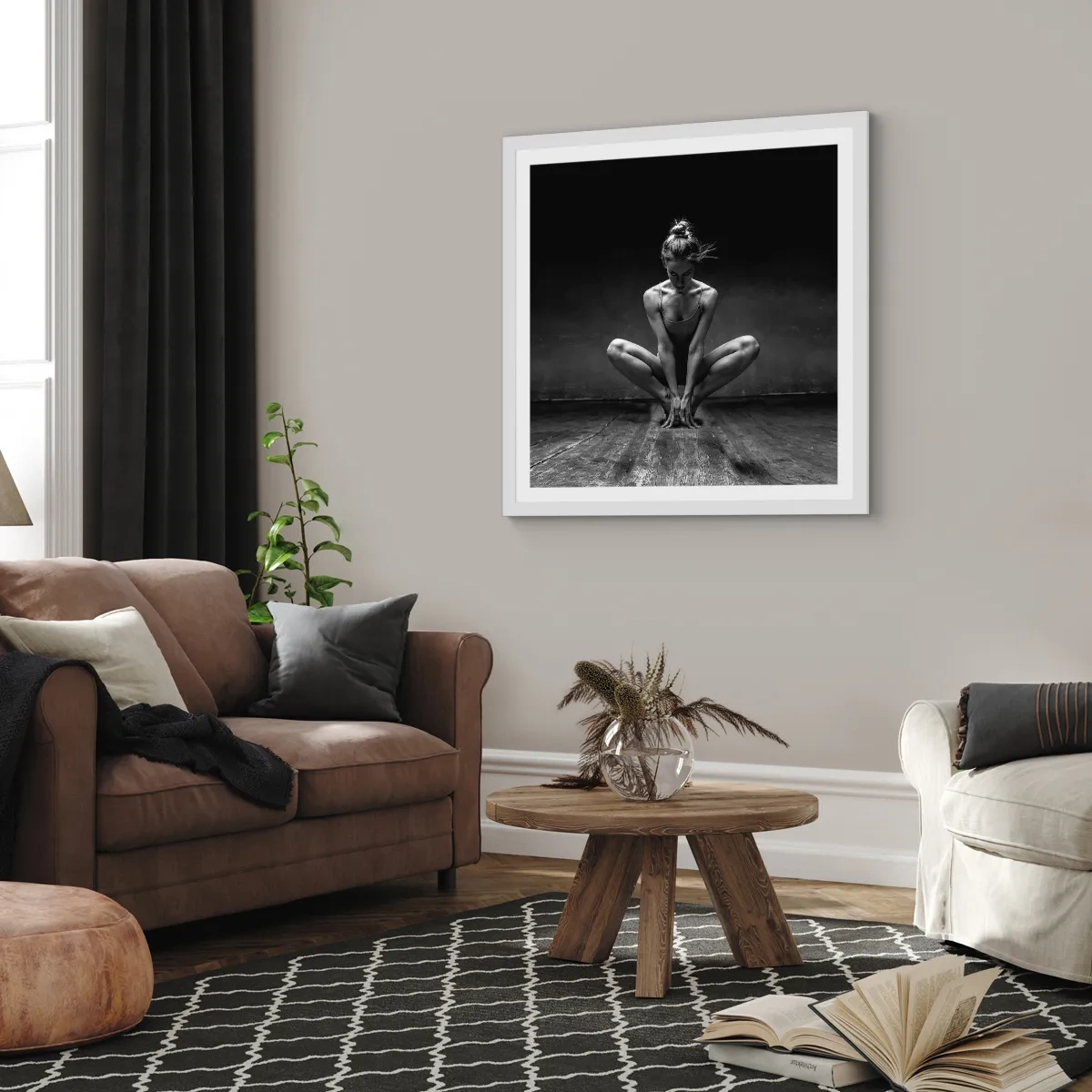 Plakát v bílém rámu - Koncentrace taneční energie - 40x40 cm