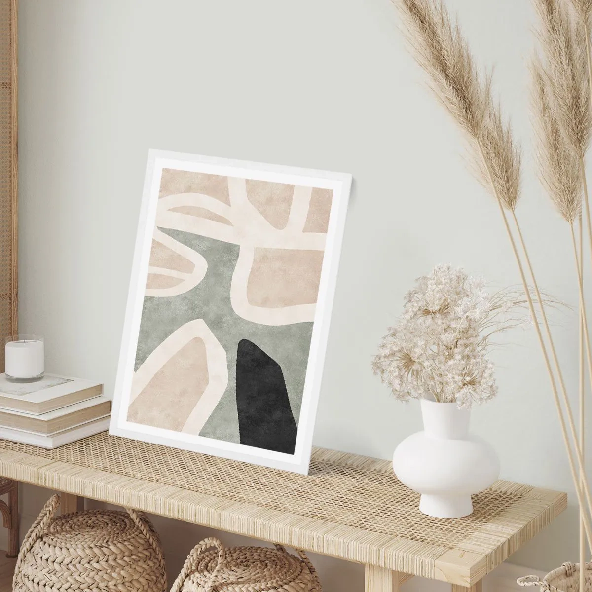 Plakát v bílém rámu - Kompozice s černým motivem - 50x70 cm