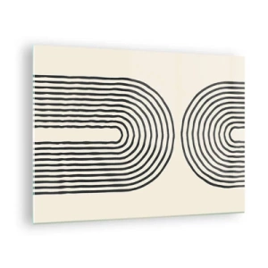 Obraz na skle - Abstraktní obraz v černé a bílé zobrazující obloukovité linie. - 70x50cm - Již brzy… - Moderní nástěnná dekorace do obývacího pokoje a ložnice ARTTOR