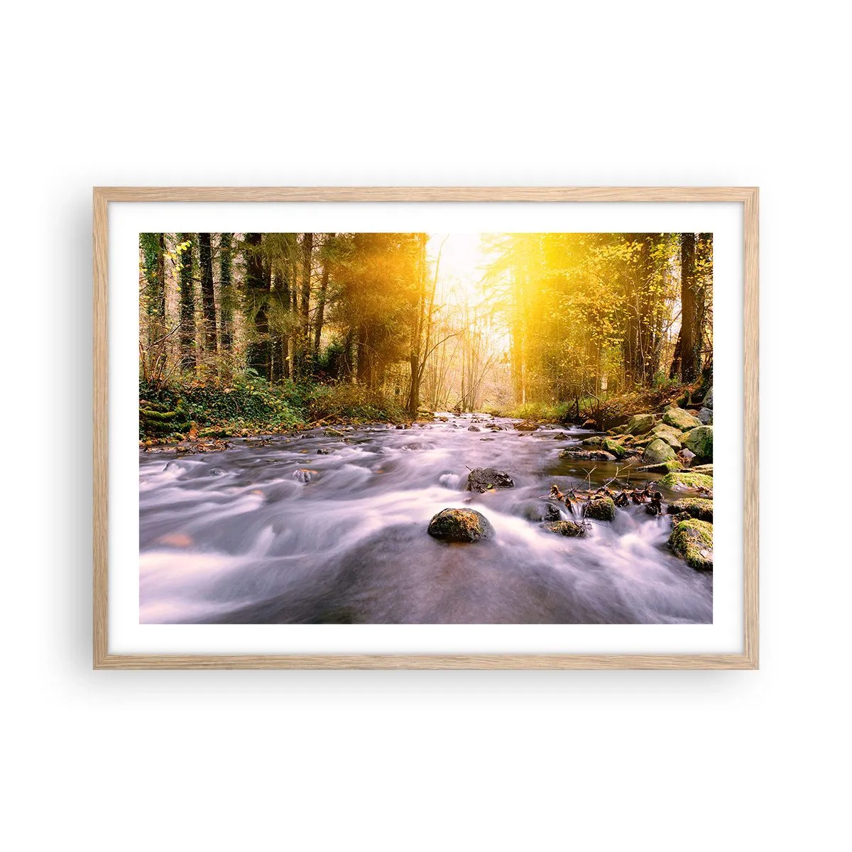 Plakát v rámu světlý dub - Malachit ve stříbrně-zlaté podobě - 70x50 cm
