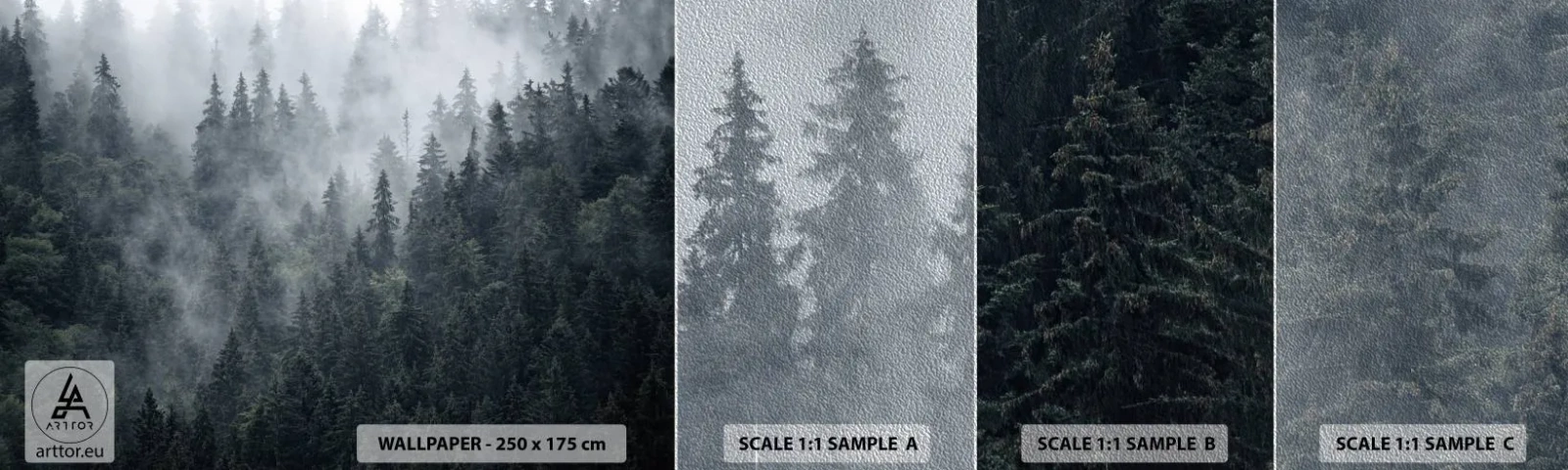 Vzor Fototapety Premium Sand - Lesní svítání - Krajina, Les, Příroda - 100x30 cm