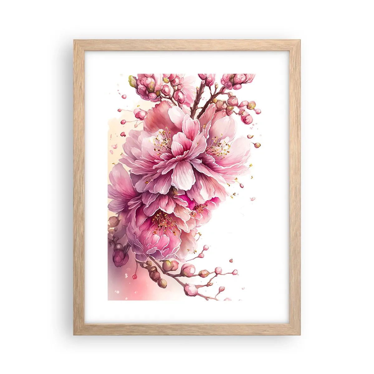 Plakát v rámu světlý dub - Květ kvetoucí třešně - 30x40 cm