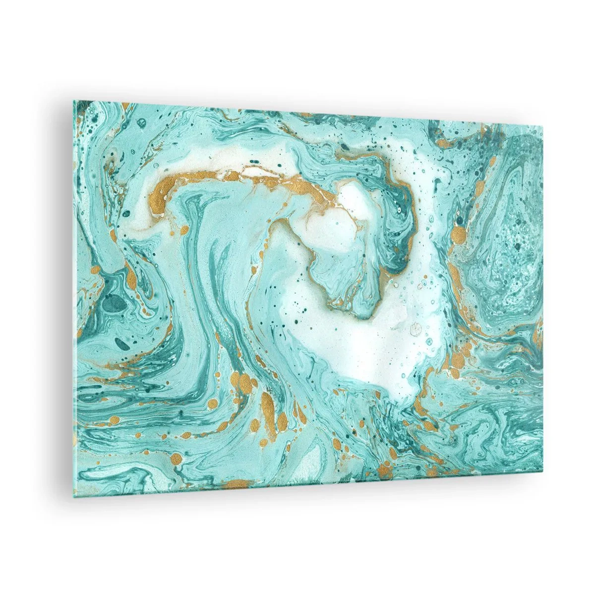 Obraz na skle - Tyrkysový a zlatý mramorový vzor - 70x50cm - Pod velkou vlnou z epochy Edo - Moderní nástěnná dekorace do obývacího pokoje a ložnice ARTTOR