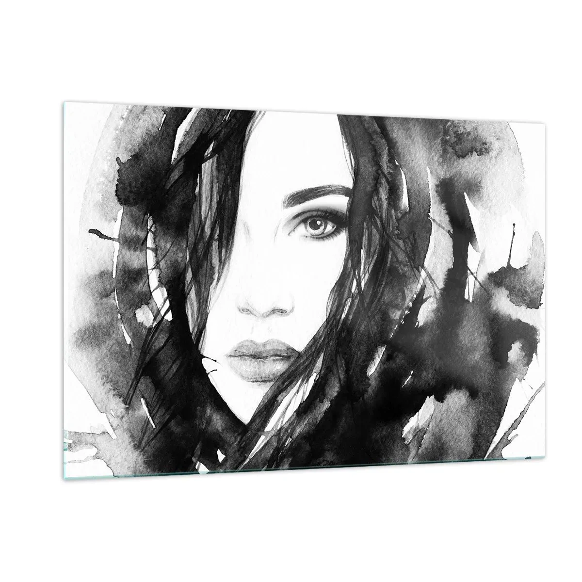 Obraz na skle - Portrét dámy v černé a bílé - 120x80 cm