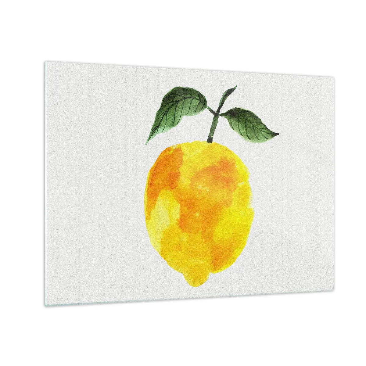 Obraz na skle - Akvarel citron se zelenými listy - 70x50cm - Jak poznat chuť slunce - Moderní nástěnná dekorace do obývacího pokoje a ložnice ARTTOR