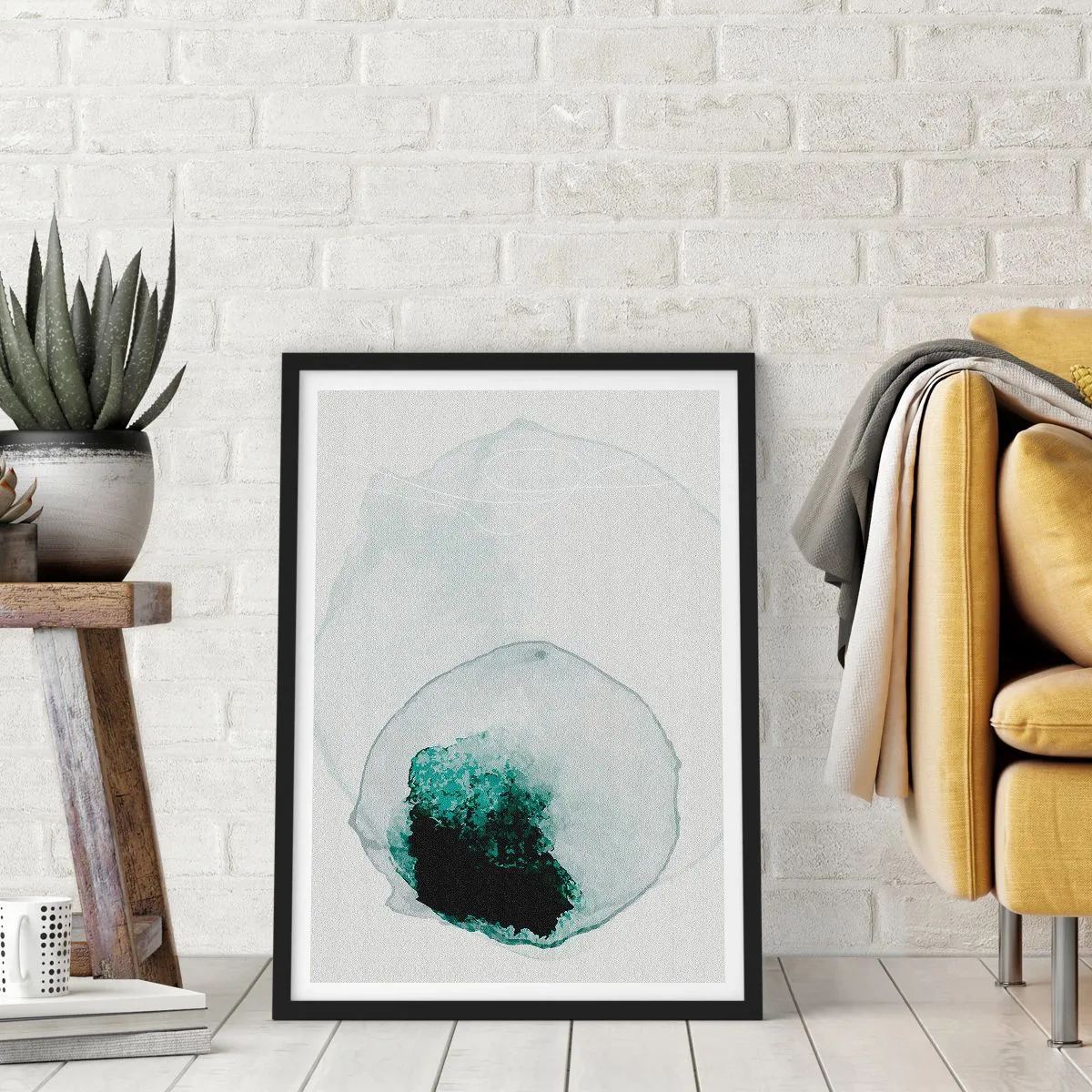 Plakát v černém rámu - Abstraktní organická forma v odstínech zelené - 50x70cm - V kapce vody - Moderní nástěnná dekorace do obývacího pokoje a ložnice ARTTOR