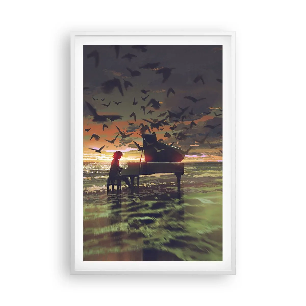 Plakát v bílém rámu - Koncert na piano a vlny - 61x91 cm