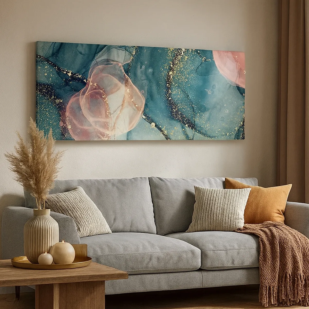 Obraz na plátně - Modré hedvábí modré, růžový tyl - 30x30 cm