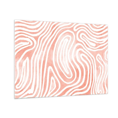 Obraz na skle - Abstraktní vzor v bílých a korálových odstínech - 70x50cm - V korálovém labyrintu - Moderní nástěnná dekorace do obývacího pokoje a ložnice ARTTOR