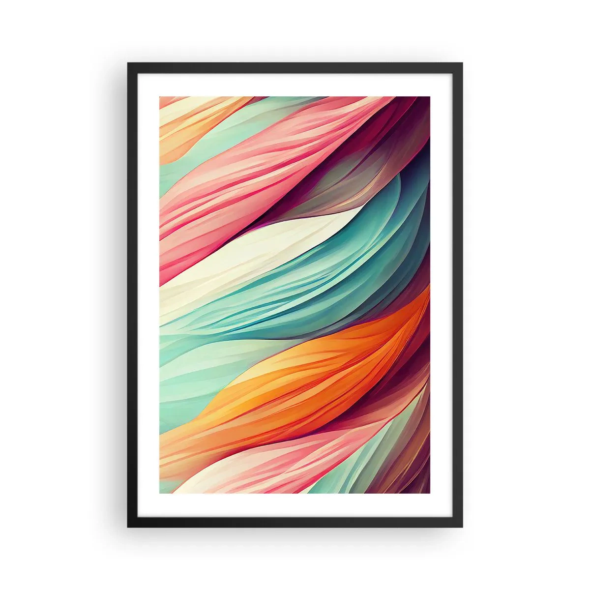 Plakát v černém rámu - Abstraktní kompozice vlnovek v intenzivních barvách. - 50x70cm - Duhový uzel - Moderní nástěnná dekorace do obývacího pokoje a ložnice ARTTOR