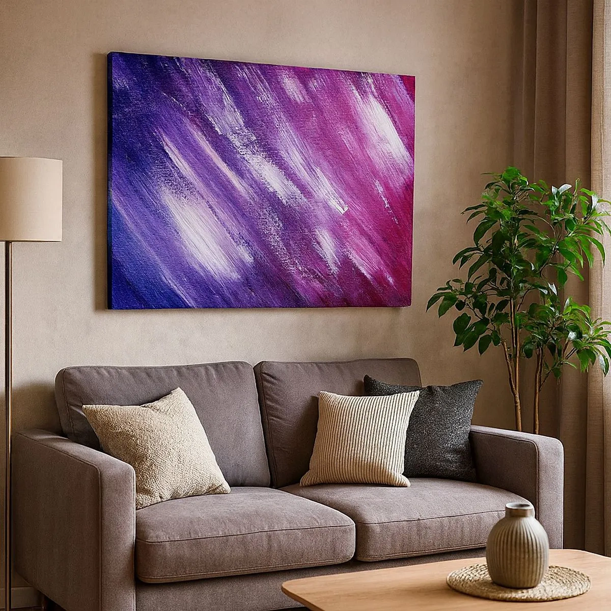 Obraz na plátně - Abstraktní tahy štětcem v odstínech fialové a růžové - 70x50cm - Když fouká sluneční vítr - Moderní nástěnná dekorace do obývacího pokoje a ložnice ARTTOR