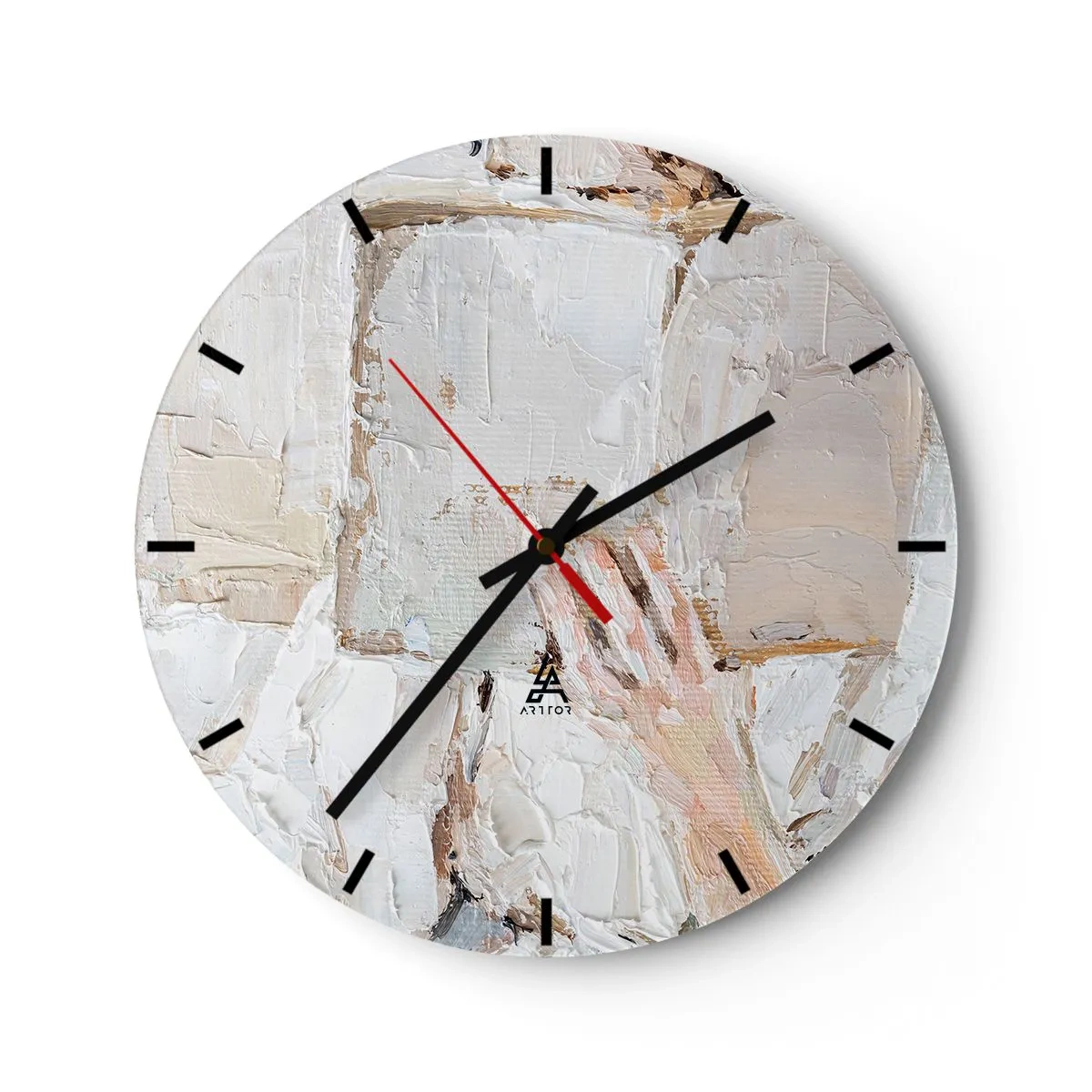 Nástěnné hodiny - Texturovaná malířská kompozice v béžové a bílé barvě - 30x30cm - V jiném světě - Moderní nástěnná dekorace do obývacího pokoje, kuchyně a ložnice ARTTOR