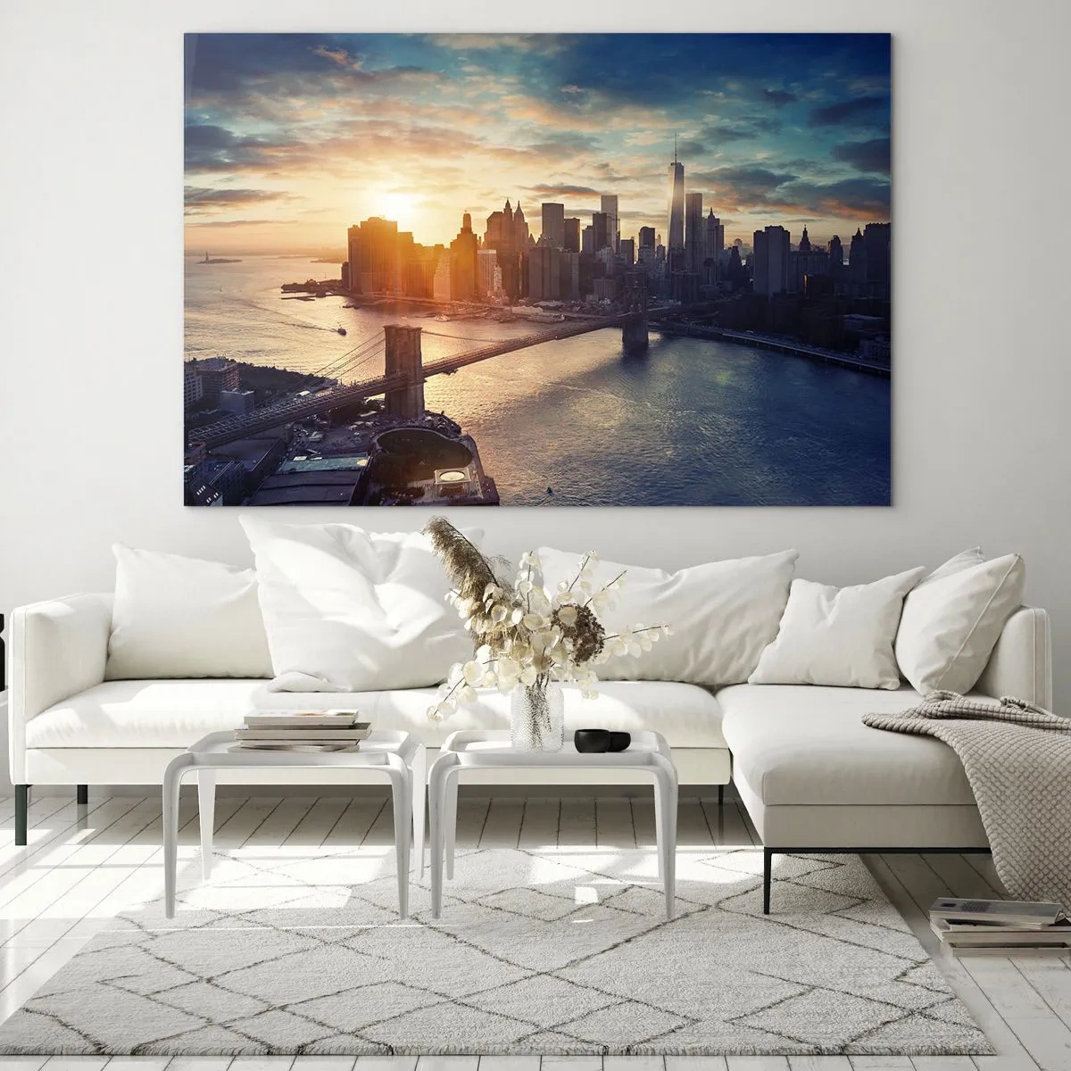 Obraz na skle - Pohled na město při západu slunce s mostem v popředí - 70x50cm - Pomník kultury Západu - Moderní nástěnná dekorace do obývacího pokoje a ložnice ARTTOR