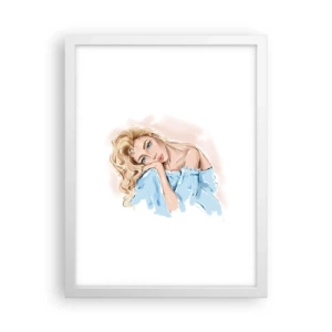 Plakát v bílém rámu - Zasněná v modré - 30x40 cm