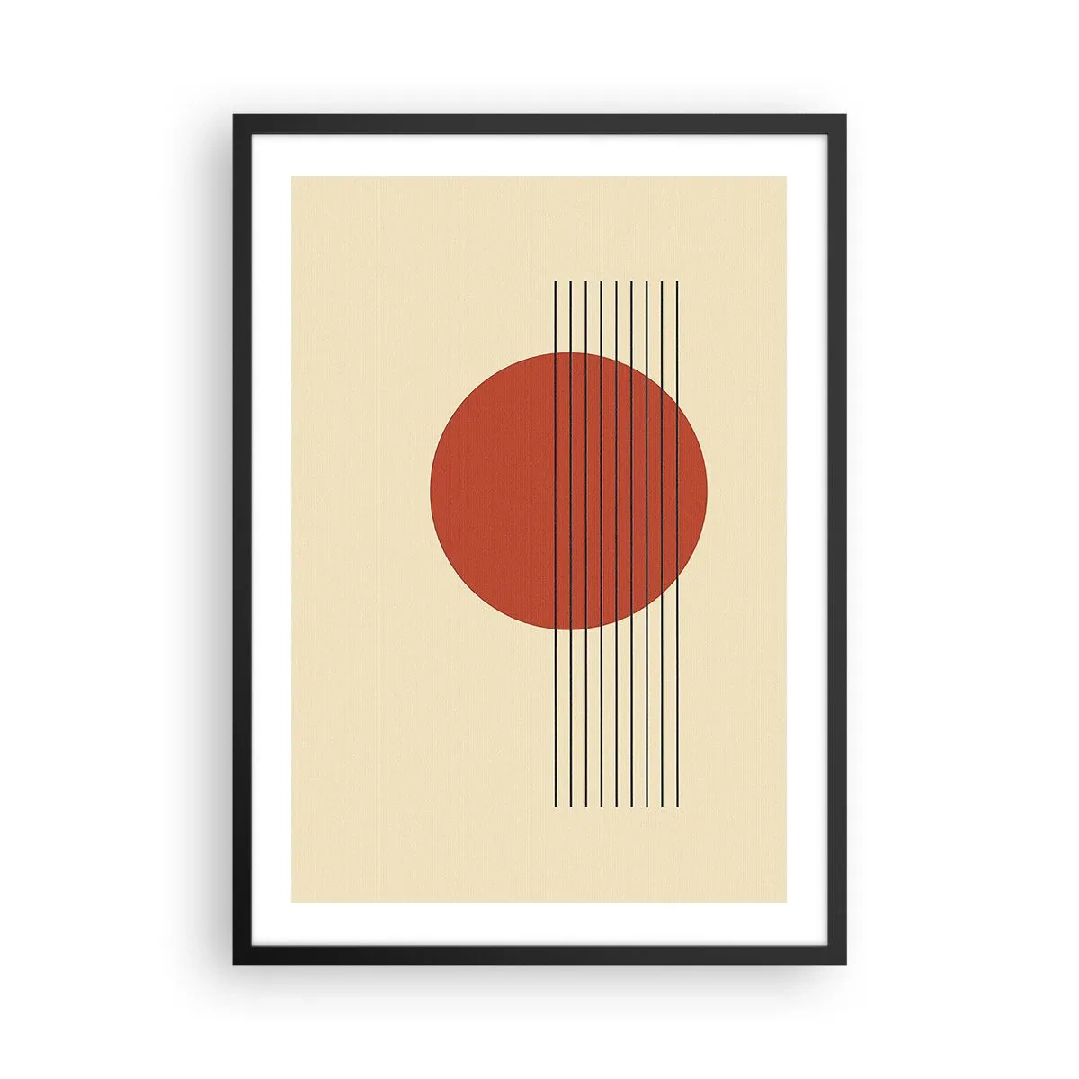 Plakát v černém rámu - Geometrická kompozice s červeným kruhem - 50x70cm - Pořád dokola - Moderní nástěnná dekorace do obývacího pokoje a ložnice ARTTOR