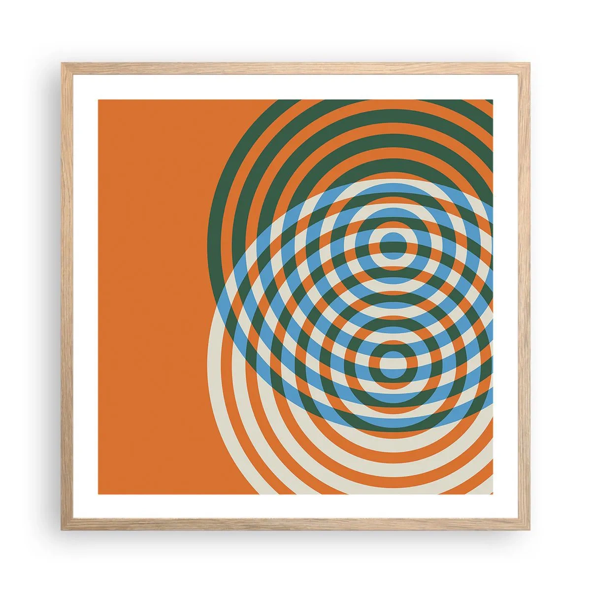 Plakát v rámu světlý dub - Abstraktní kruhová variace - 60x60 cm