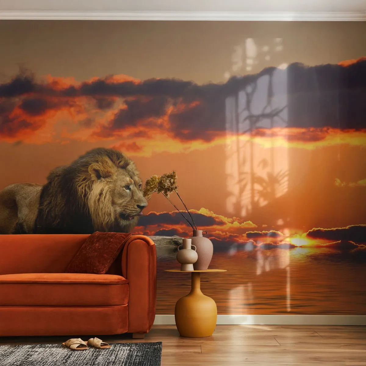 Fototapeta Samolepicí Deluxe Sticker - Král přírody - Lev, Západ slunce, Zvířata - 250x175 cm