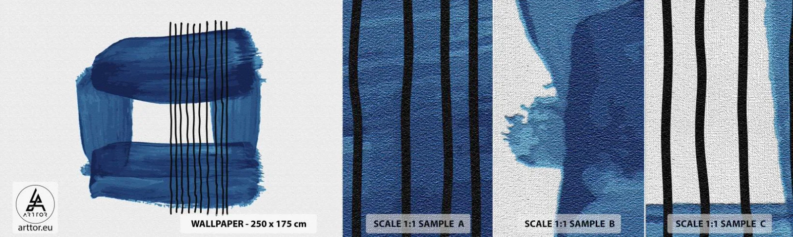 Vzor Fototapety Premium Canvas - Modročerná kompozice - Abstrakce, Kus, Moderní umění - 100x30 cm