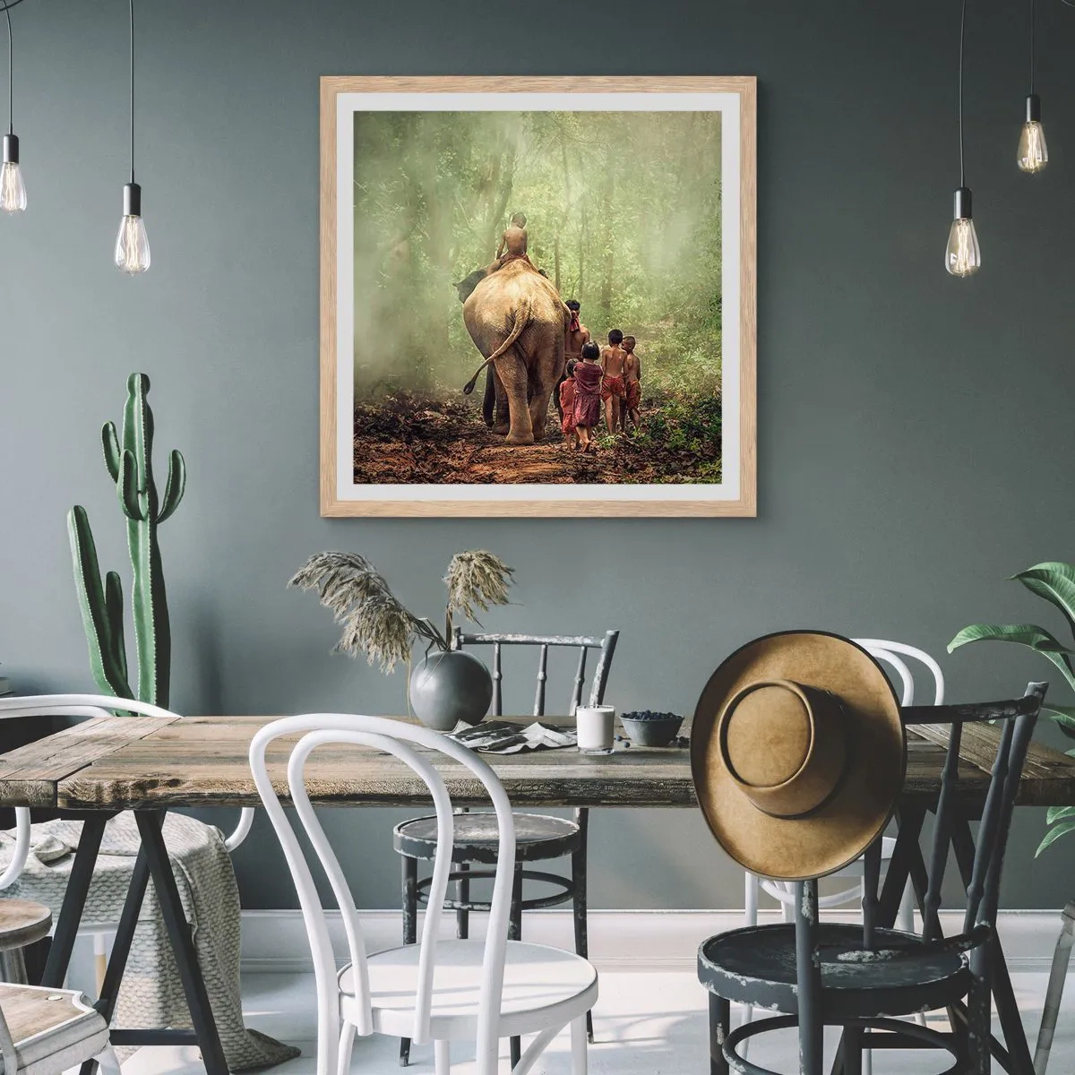 Plakát v rámu světlý dub - Nová Kniha džunglí - 60x60 cm