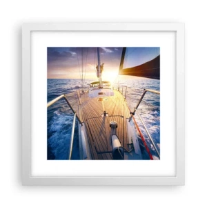 Plakát v bílém rámu - Běžící po vlnách - 30x30 cm