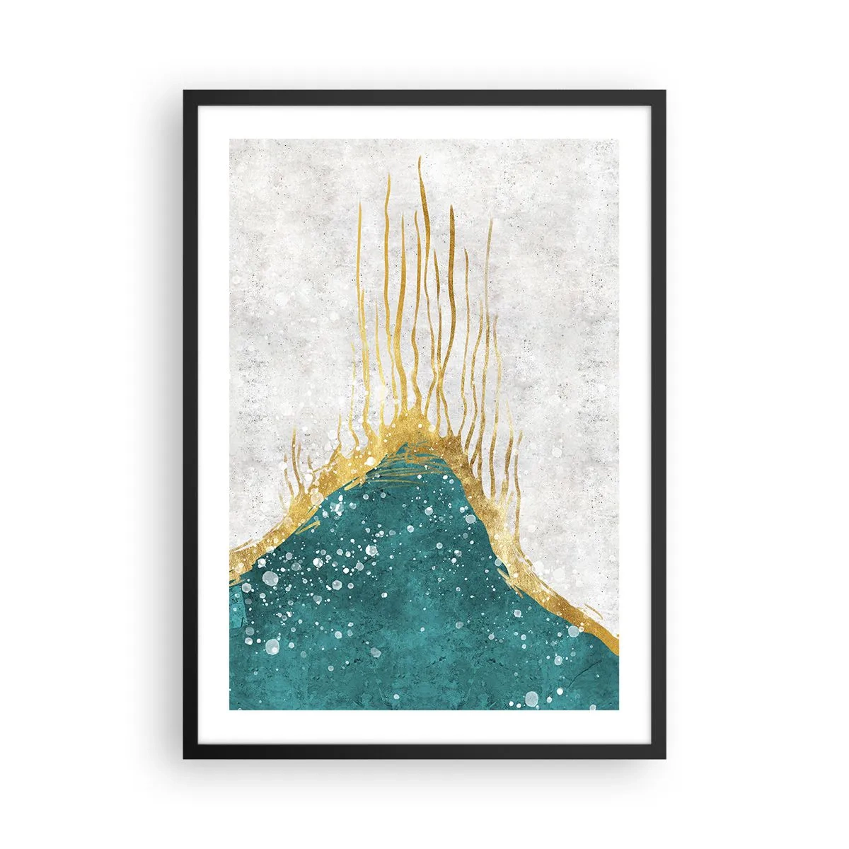 Plakát v černém rámu - Abstraktní zlaté a modré složení - 50x70cm - Zlatý příliv - Moderní nástěnná dekorace do obývacího pokoje a ložnice ARTTOR