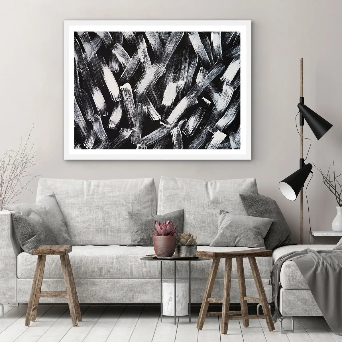 Plakát v bílém rámu - Abstrakce v industriálním duchu - 100x70 cm