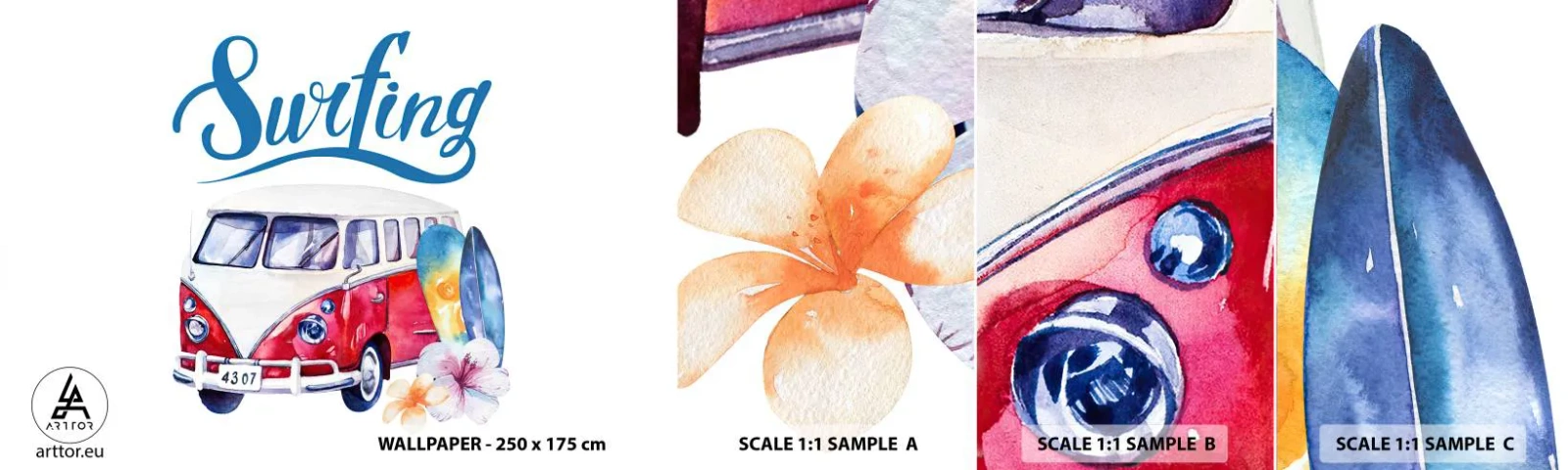 Vzor Fototapety Samolepicí Deluxe Sticker - Okurka - klasika pro surfaře - Vintage autobus, Cestování, Surf - 100x30 cm