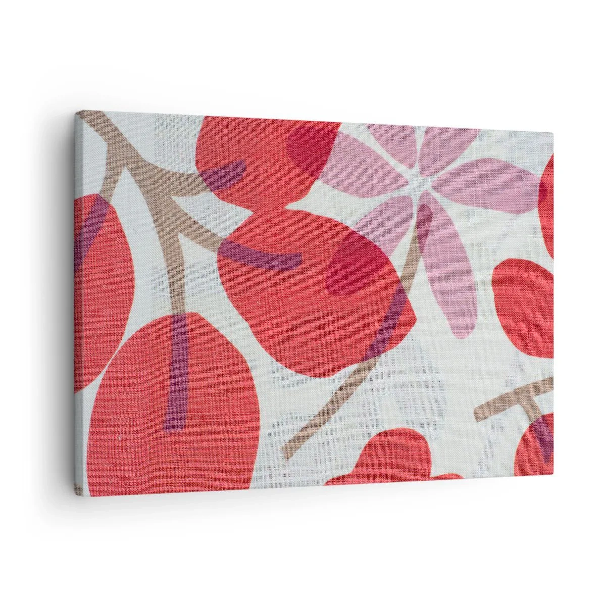 Obraz na plátně - Květy a listy v odstínech červené a růžové - 70x50cm - Květinová kompozice v růžové - Moderní nástěnná dekorace do obývacího pokoje a ložnice ARTTOR