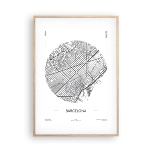 Plakát v rámu světlý dub - Anatomie Barcelony - 70x100 cm