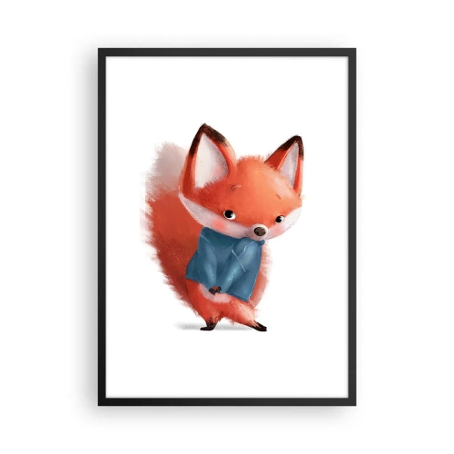 Plakát v černém rámu - Okouzlující liška v modrém svetru - 50x70cm - Sluší mi to? - Moderní nástěnná dekorace do obývacího pokoje a ložnice ARTTOR