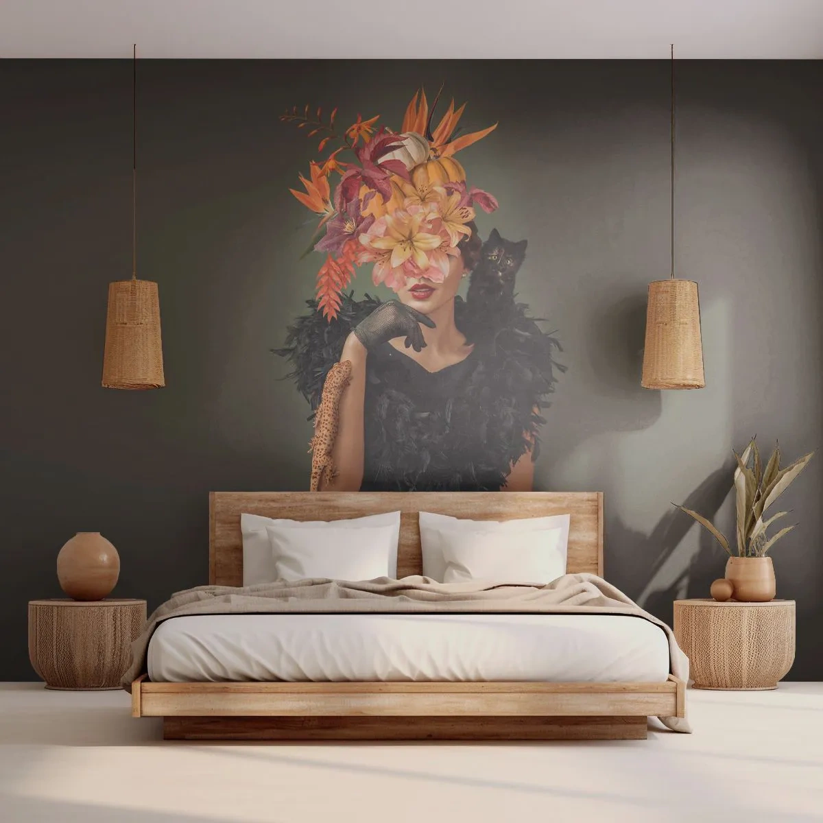 Fototapeta Premium Canvas - Kouzlo čarodějnice - Abstrakce, Žena, Květiny - 250x175 cm