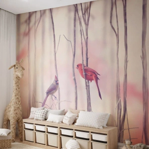 Fototapeta Standard Eco - Příběh růžového lesa - Pták, Příroda, Les - 400x280 cm