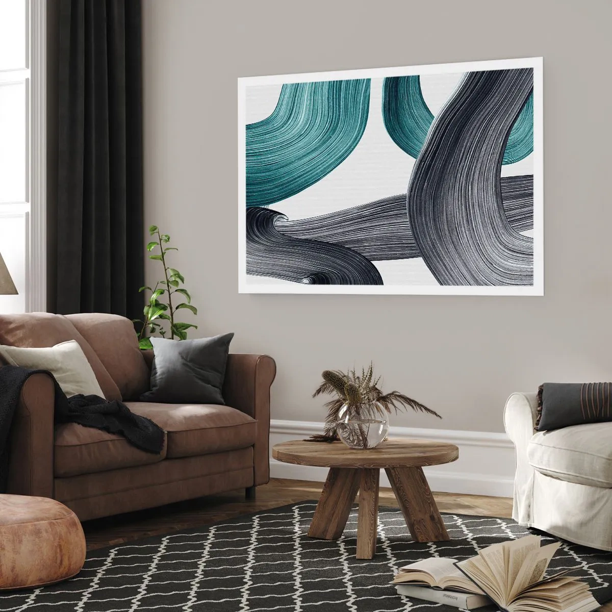 Plakát - Smaragdové a černé vlny - 100x70 cm