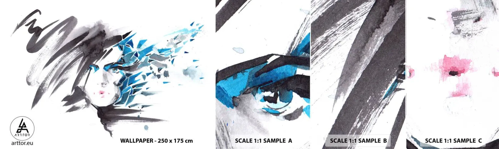 Fototapeta Vzorek Standard Eco - Smyslný portrét v šedé a modré - Žena, ženská tvář, Abstrakce - 100x30 cm