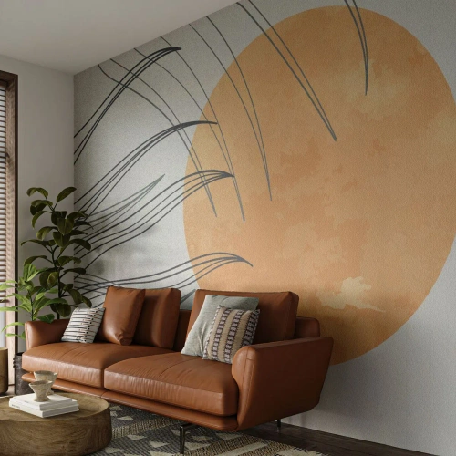Fototapeta Standard Eco - Oranžové slunce s čarami připomínajícími trávu ve větru - 100x70cm - Vždy ke slunci - Moderní nástěnná dekorace do obývacího pokoje a ložnice ARTTOR