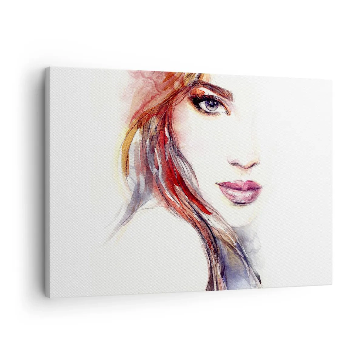 Obraz na plátně - Jemný akvarel ženské tváře s výrazným pohledem. - 70x50cm - Vademecum - pojď se mnou - Moderní nástěnná dekorace do obývacího pokoje a ložnice ARTTOR