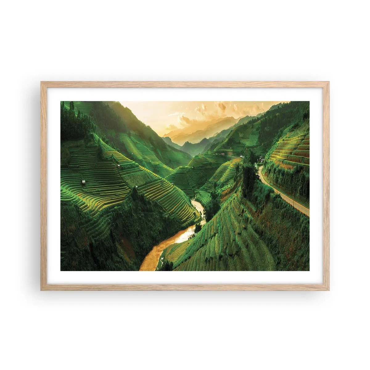 Plakát v rámu světlý dub - Vietnamské údolí - 70x50 cm