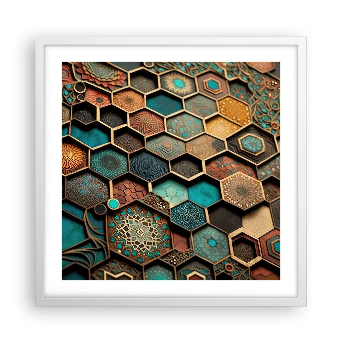 Plakát v bílém rámu - Arabské ornamenty – variace - 50x50 cm