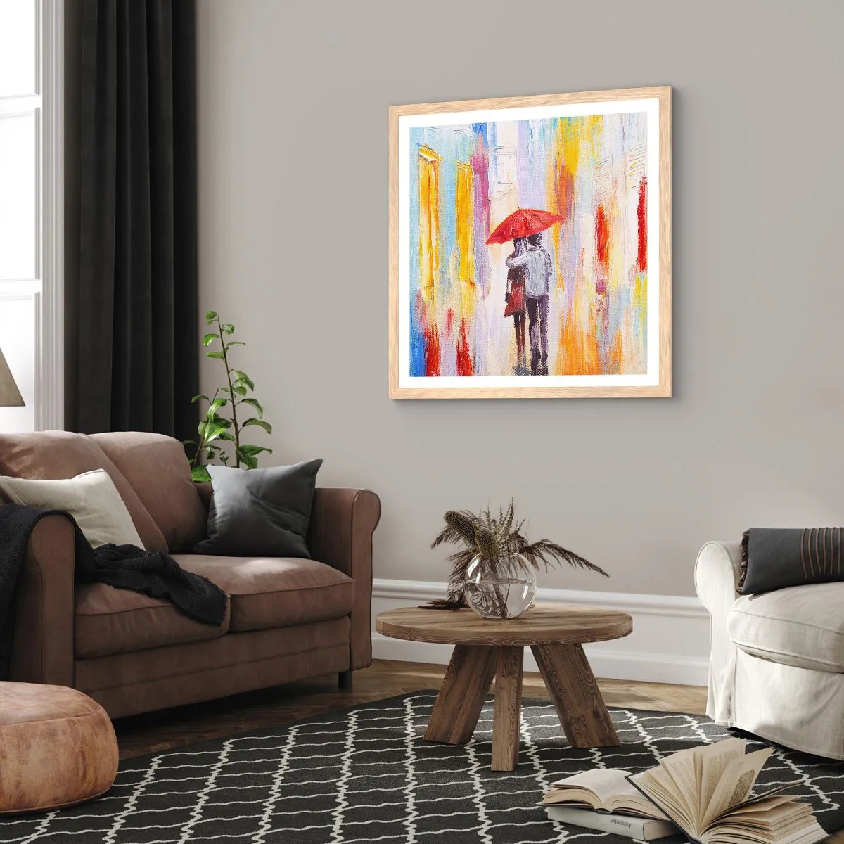 Plakát v rámu světlý dub - Ať prší dál - 50x50 cm