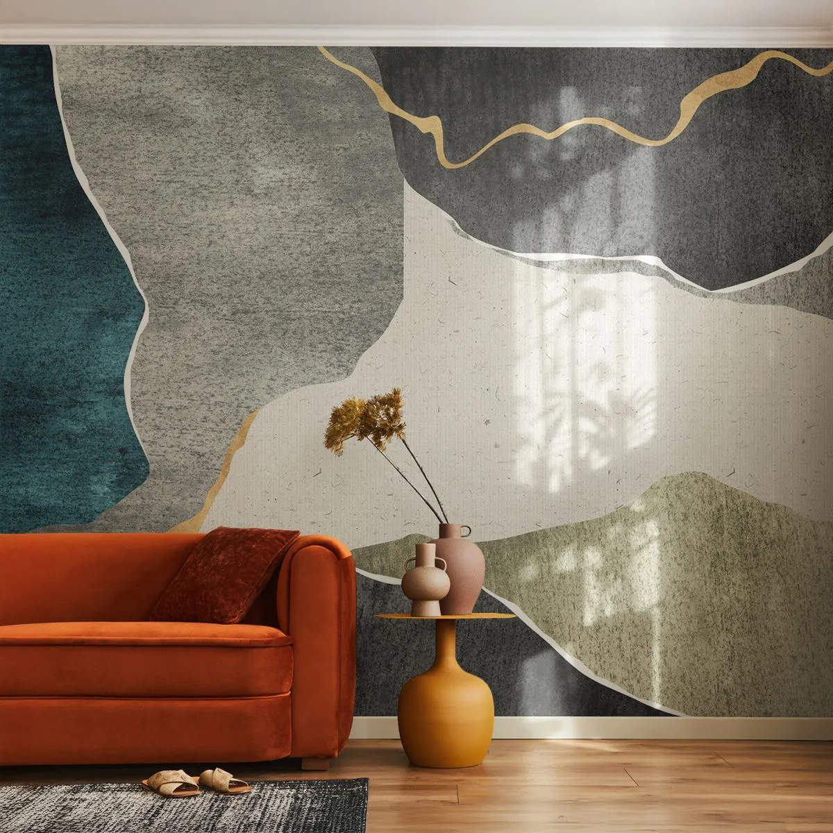 Fototapeta Premium Canvas - Mozaiková kompozice se zlatou nití - Abstrakce, Art Deco, Kus - 250x175 cm