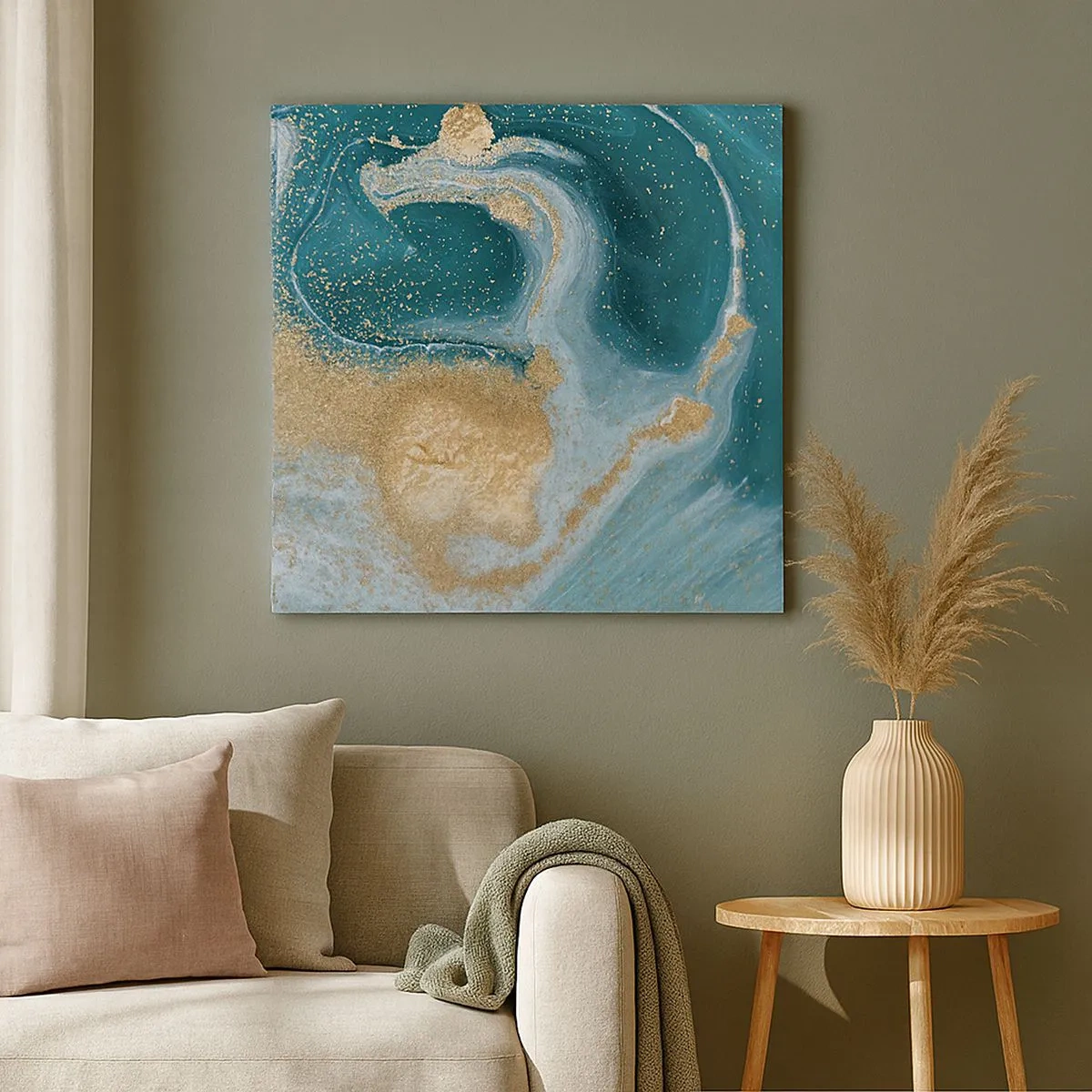 Obraz na plátně - Vír zlaté a tyrkysové - 30x30 cm