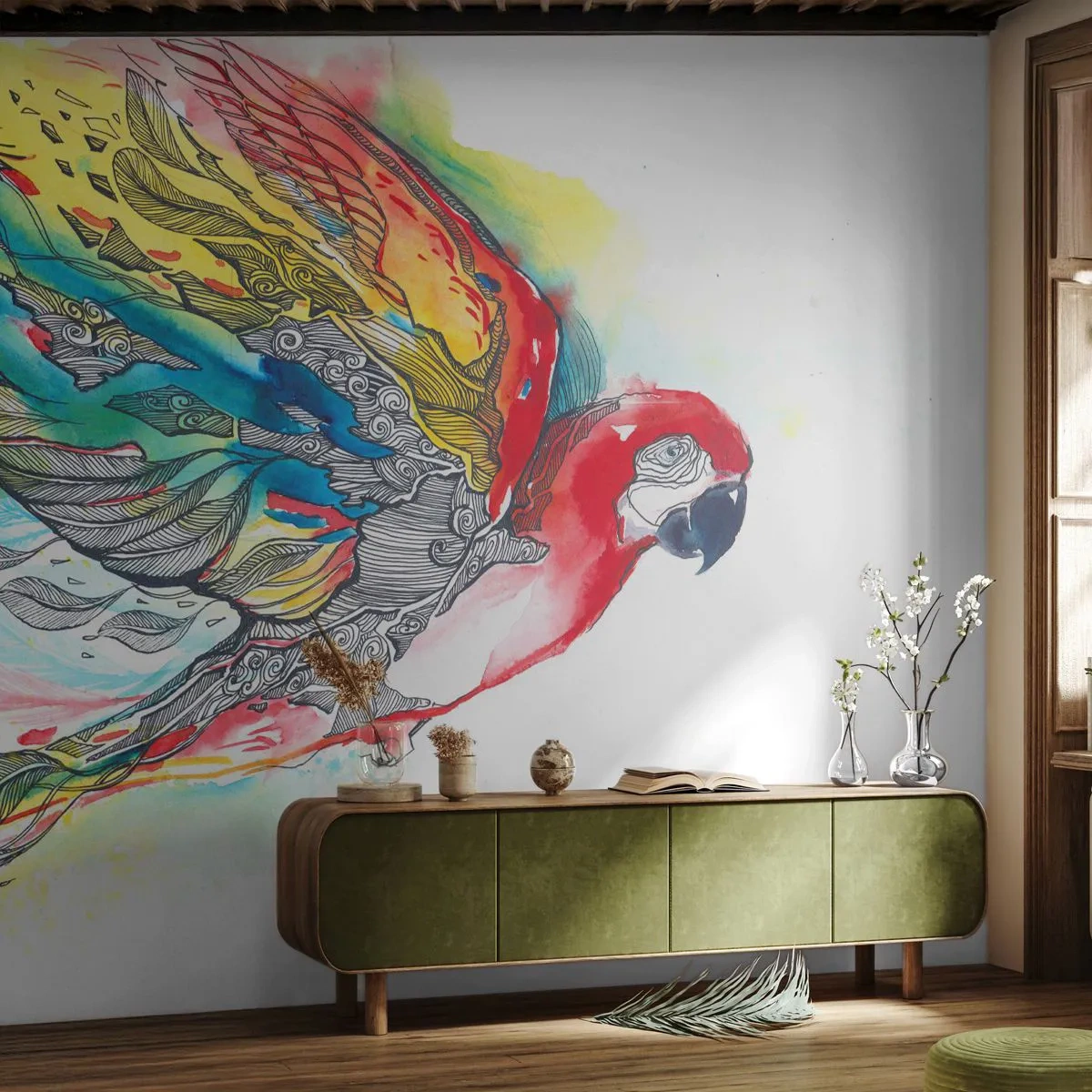 Fototapeta Premium Canvas - Žij barevně - Pták, Papoušek, Barevné peří - 500x350 cm