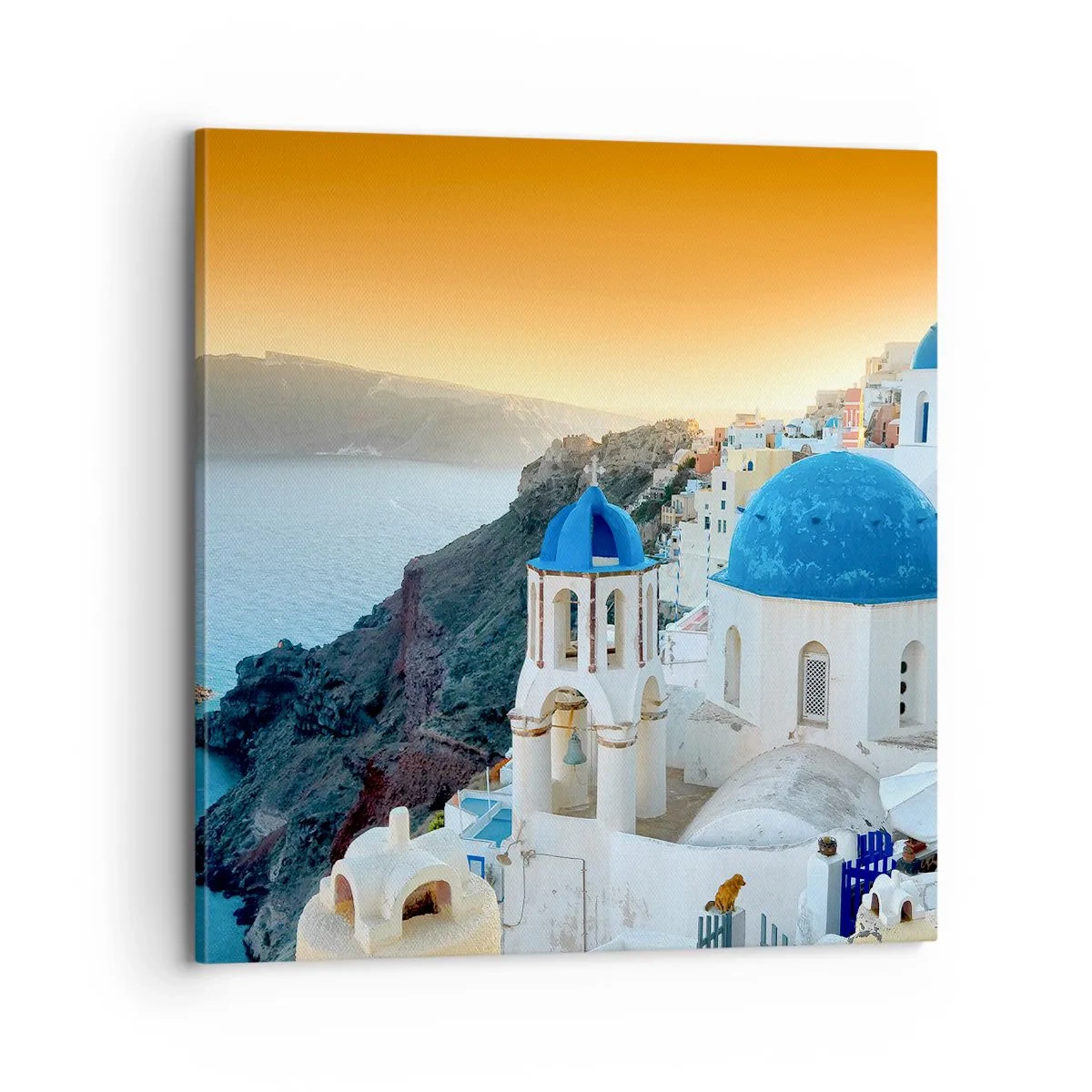 Obraz na plátně - Santorini - přitulené ke skalám - 70x70 cm