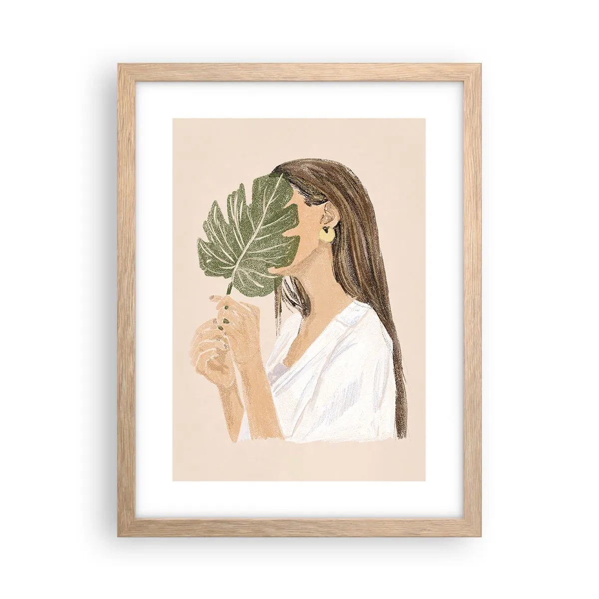 Plakát v rámu světlý dub - Tajemný portrét s vějířem - 30x40 cm