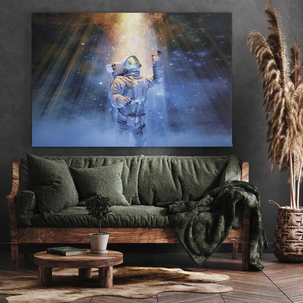 Obraz na plátně - Astronaut ve světle kosmické exploze plné hvězd - 70x50cm - Konečně v cíli - Moderní nástěnná dekorace do obývacího pokoje a ložnice ARTTOR